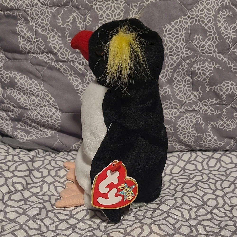 Ty Plush Penguin Bird Toy - Black, White, Red, Yellow